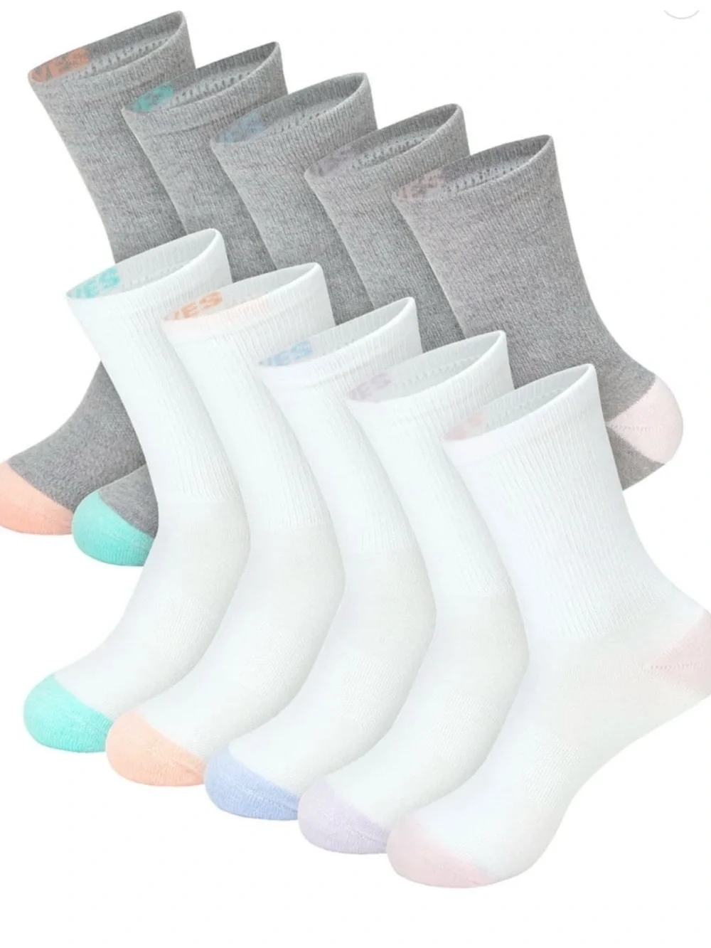 Hanes Moves Compression Arch Crew Socks - Gray & White - 10 Pack